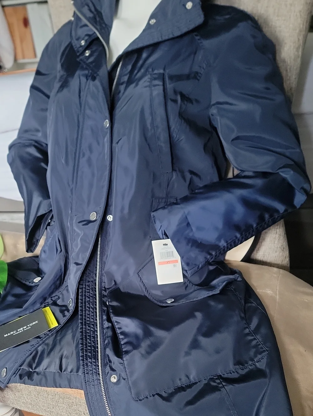 Marc New York Navy Hooded Trench Coat